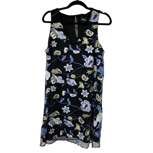 Beige by Eci Black Blue Embroidered Floral Sleeveless Dress - Picture 1 of 8